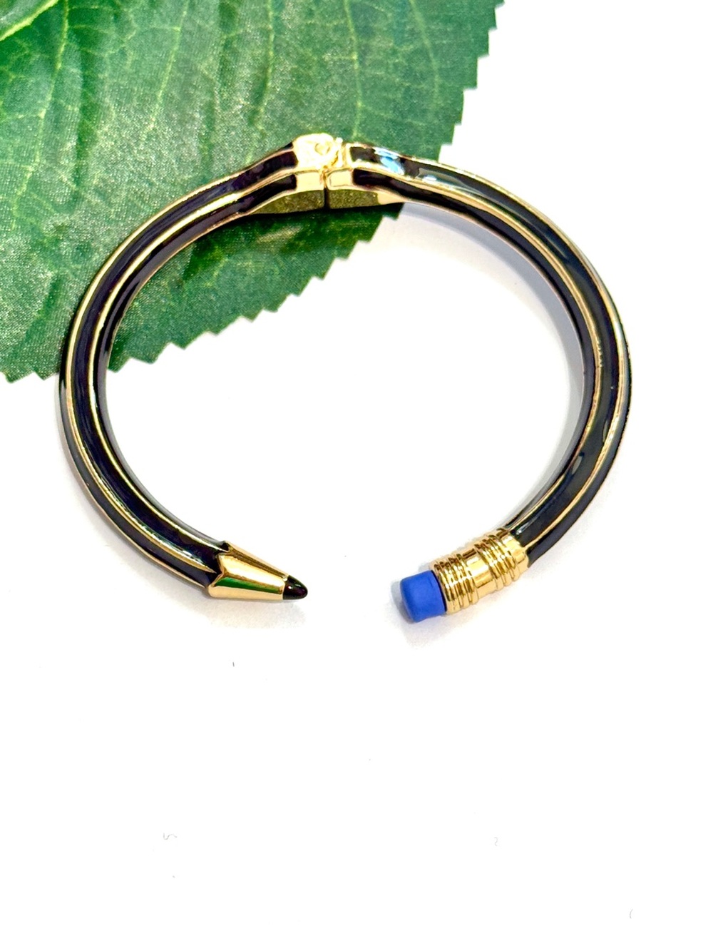 Black & Gold-Tone Pencil Hinged Bangle Bracelet NWT